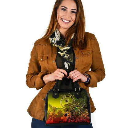 Custom Chuuk Shoulder Handbag Humpback Whale With Tropical Flowers Yellow