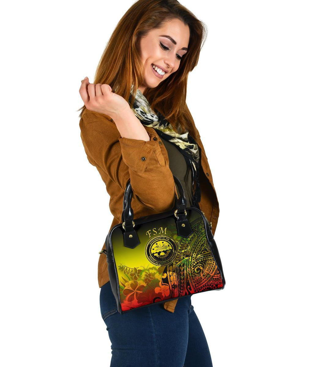 Federated States Of Micronesia Shoulder Handbags Humpback Whale With Tropical Flowers Yellow