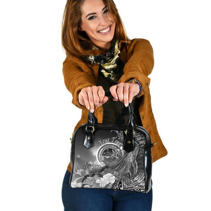 Federated States Of Micronesia Custom Personalised Shoulder Handbag Humpback Whale With Tropical Flowers White