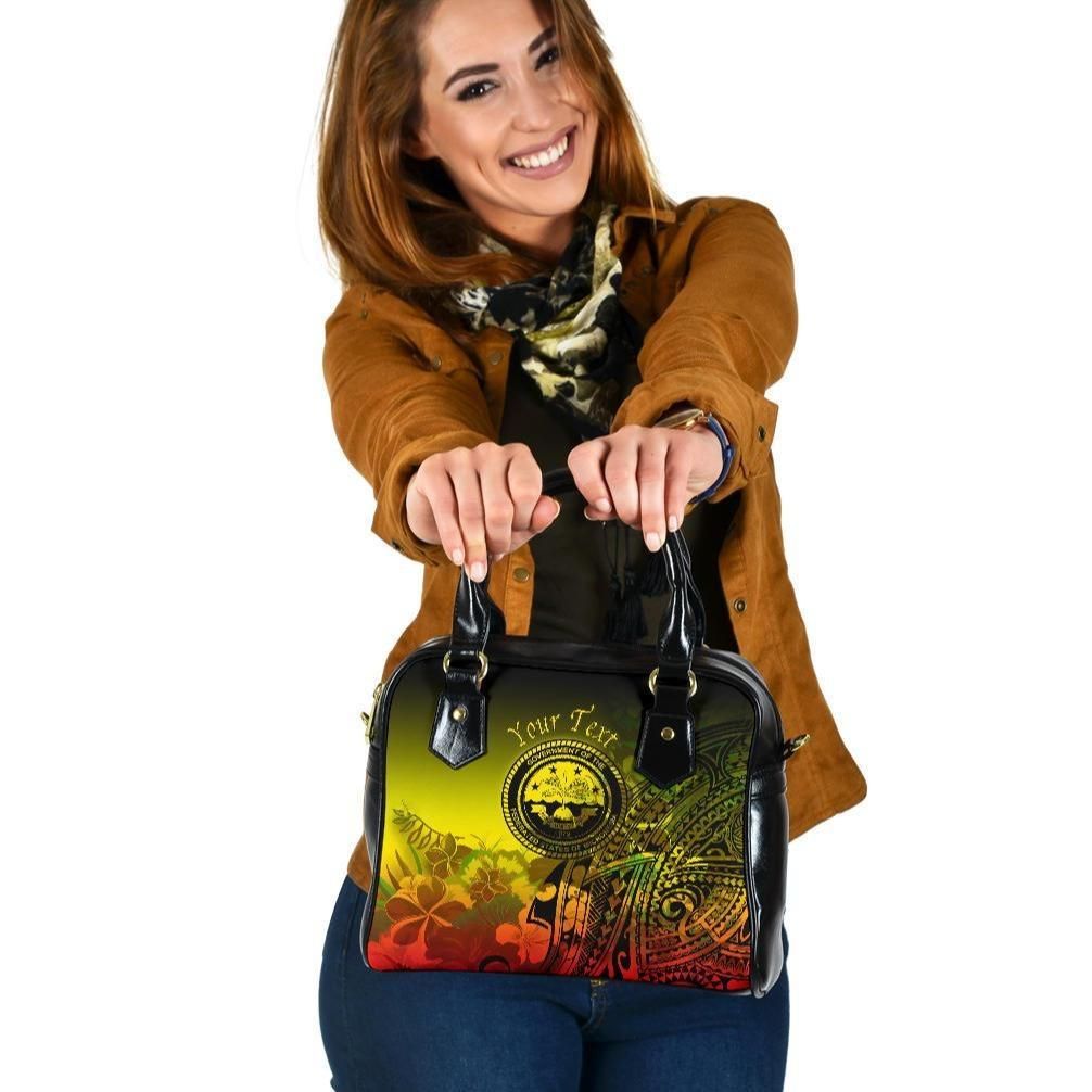 Federated States Of Micronesia Custom Personalised Shoulder Handbag Humpback Whale With Tropical Flowers Yellow