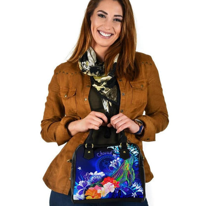 Chuuk Shoulder Handbag Humpback Whale With Tropical Flowers Blue