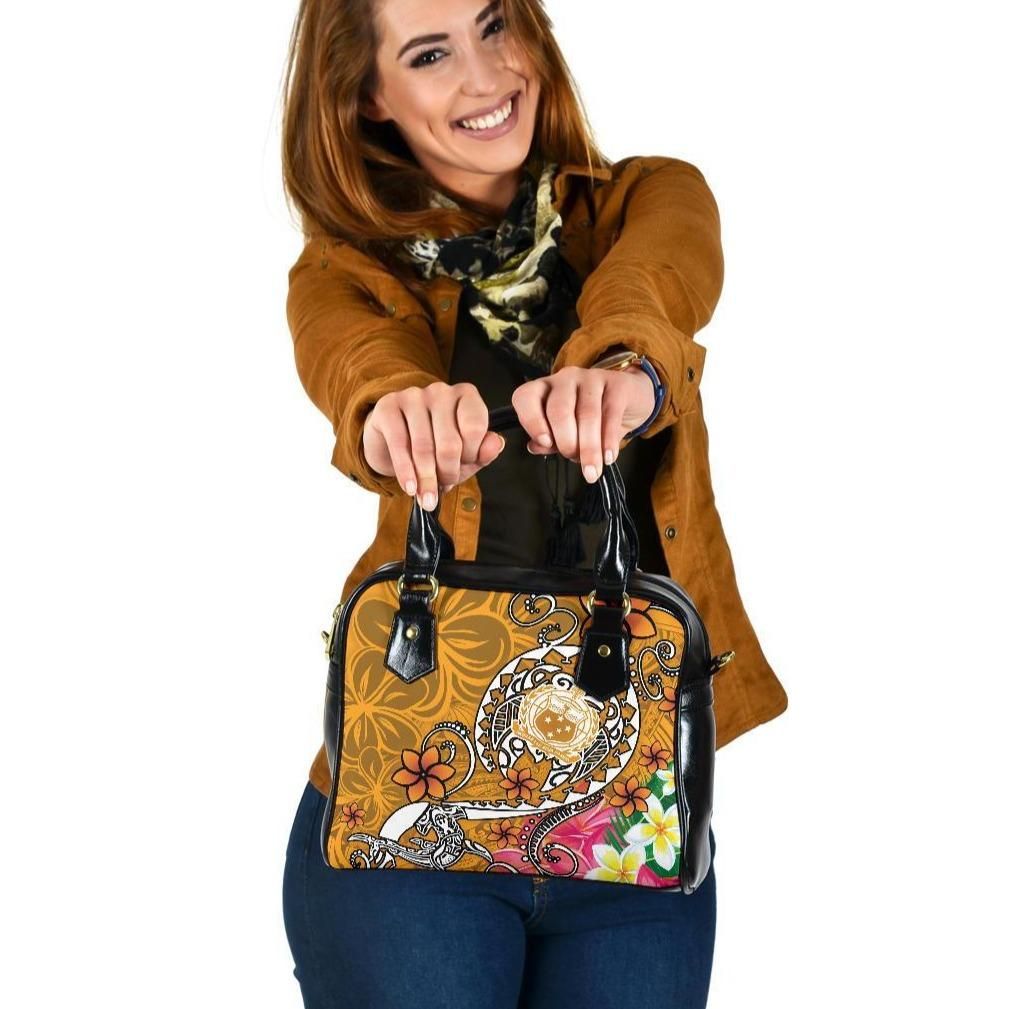 Samoa Shoulder Handbag Turtle Plumeria Gold