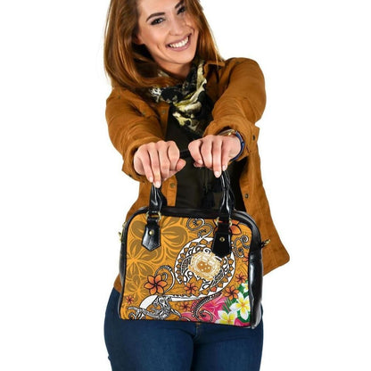 Samoa Shoulder Handbag Turtle Plumeria Gold