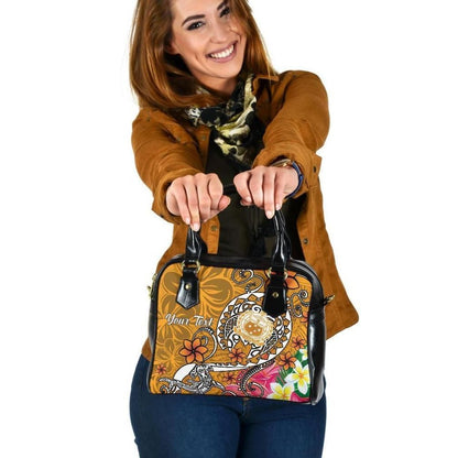 Samoa Custom Personalised Shoulder Handbag Turtle Plumeria Gold