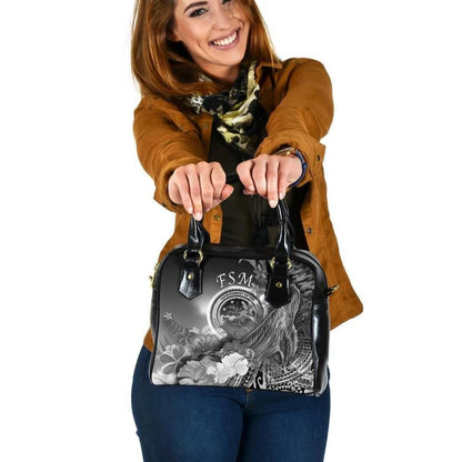 Federated States Of Micronesia Shoulder Handbags Humpback Whale With Tropical Flowers White