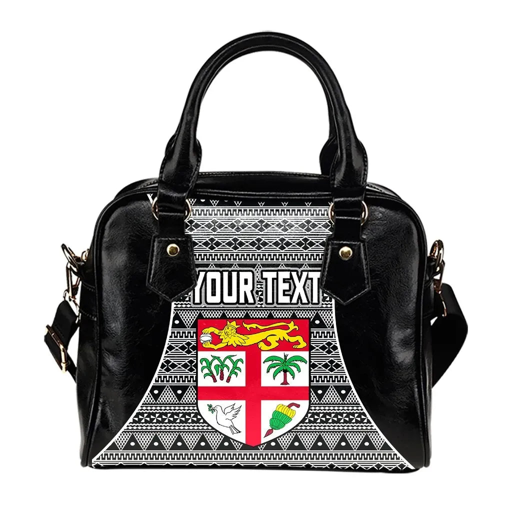 Fiji Custom Personalised Shoulder Handbag Tapa Pattern Sport Style Black
