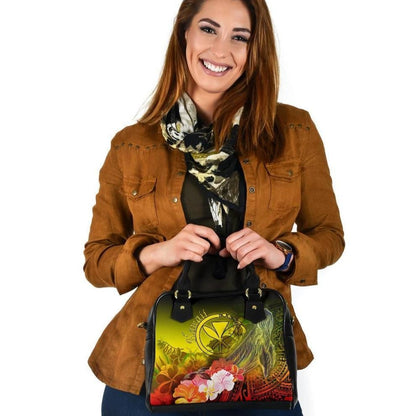 Polynesian Hawaii Shoulder Handbags Kanaka Maoli Humpback Whale With Tropical Flowers Yellow