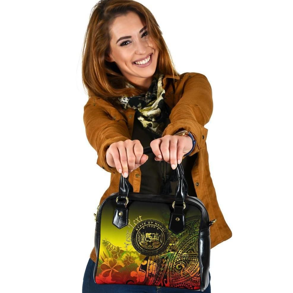 Polynesian Hawaii Custom Personalised Shoulder Handbag Humpback Whale With Tropical Flowers Yellow