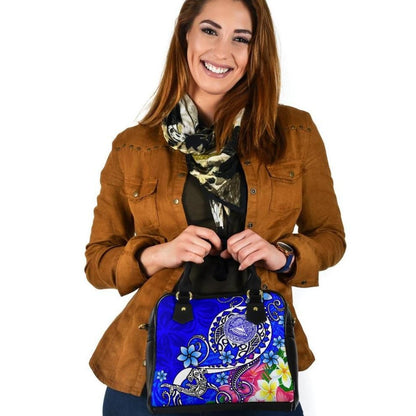 American Samoa Polynesian Shoulder Handbag Turtle Plumeria Blue