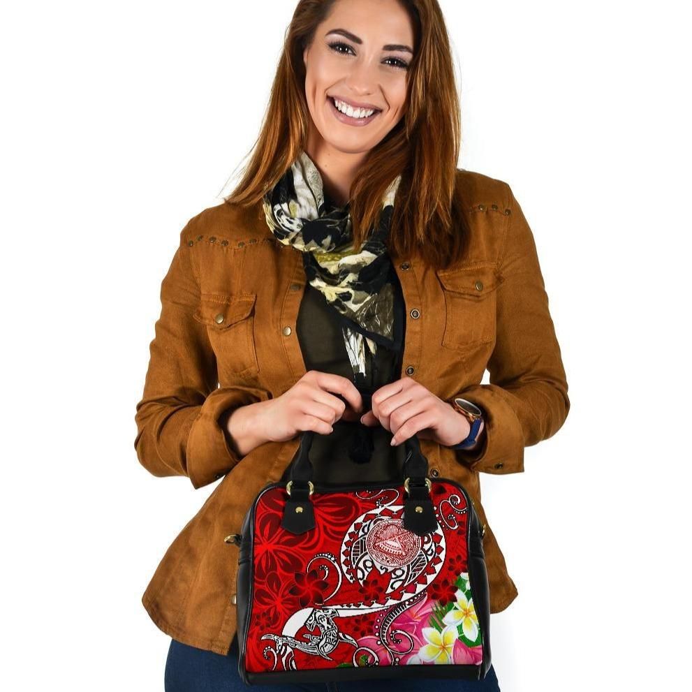American Samoa Polynesian Shoulder Handbag Turtle Plumeria Red