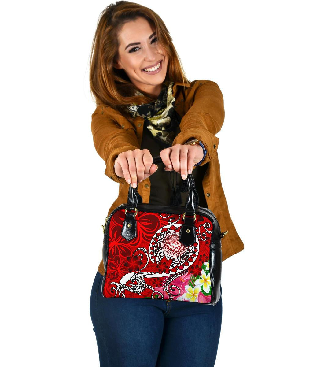American Samoa Polynesian Shoulder Handbag Turtle Plumeria Red