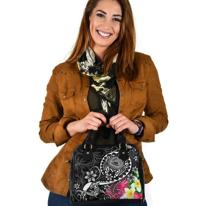 American Samoa Polynesian Shoulder Handbag Turtle Plumeria Black
