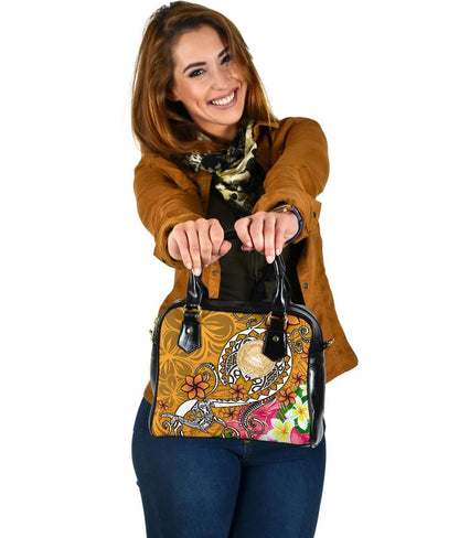 American Samoa Polynesian Shoulder Handbag Turtle Plumeria Gold