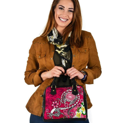 American Samoa Polynesian Shoulder Handbag Turtle Plumeria Pink