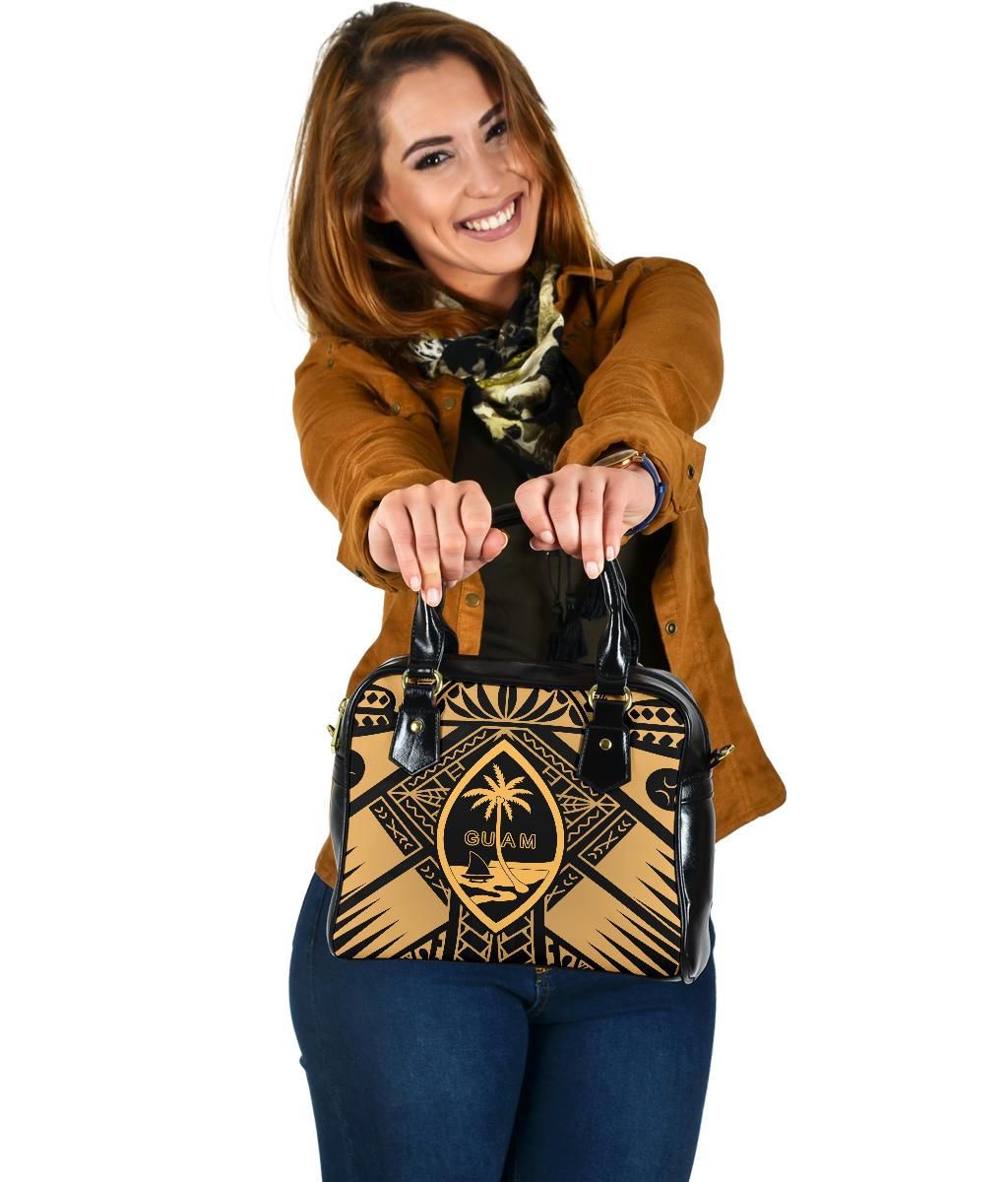 Guam Polynesian Shoulder Handbag Guam Gold Seal With Polynesian Tattoo