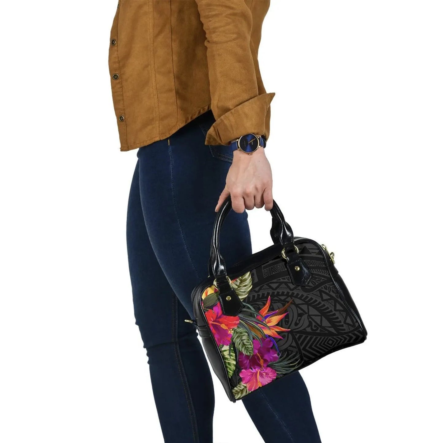 Polynesian Shoulder Handbag Hibiscus Pattern