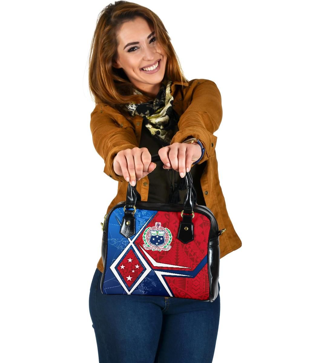 Samoa Shoulder Handbag Samoa Flag With Polynesian Patterns