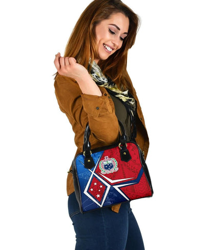 Samoa Shoulder Handbag Samoa Flag With Polynesian Patterns