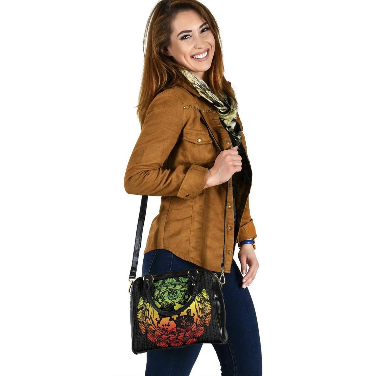 Tonga Polynesian Shoulder Handbag Tattoo Pattern With Seal Reggae