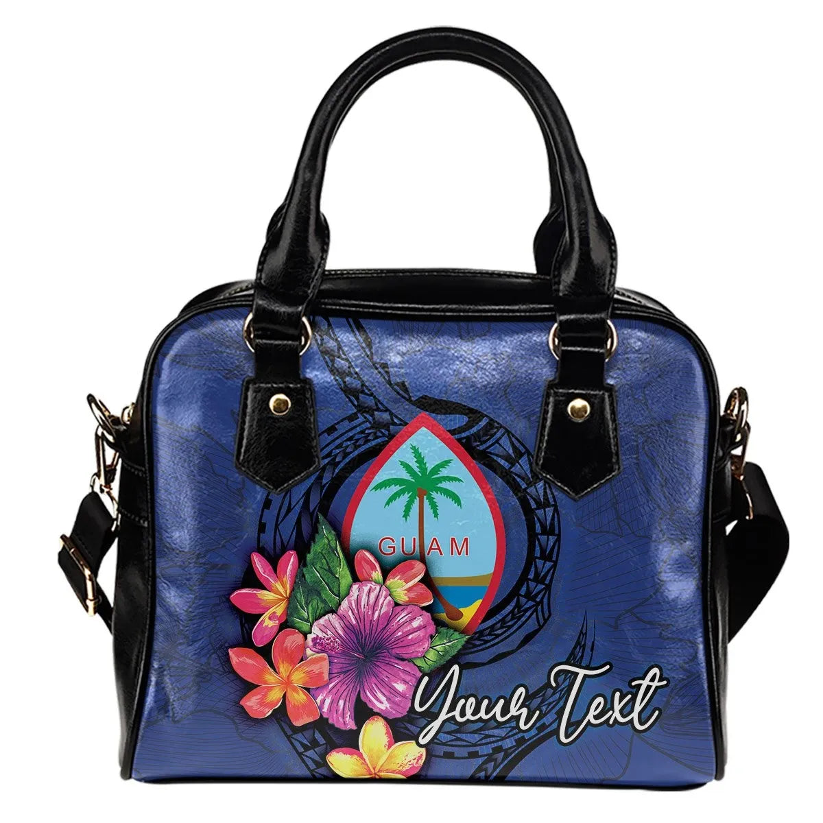 Guam Polynesian Custom Personalised Shoulder Handbag Floral With Seal Blue
