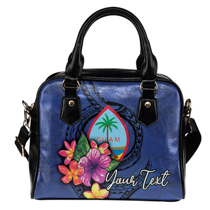 Guam Polynesian Custom Personalised Shoulder Handbag Floral With Seal Blue