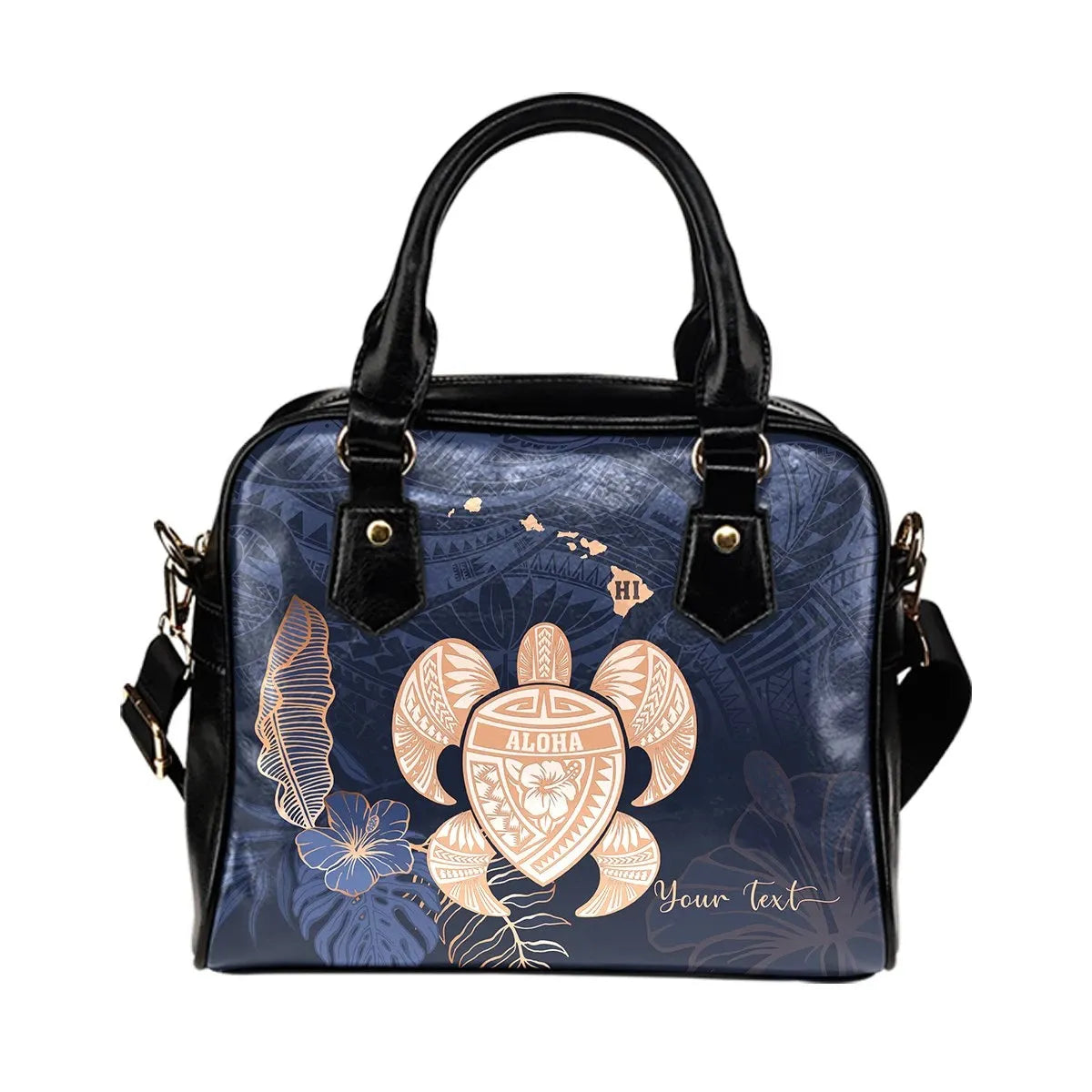 Personalized Hawaii Kakau Polynesian Aloha Turtle Map Shoulder Handbag Indigo Ah