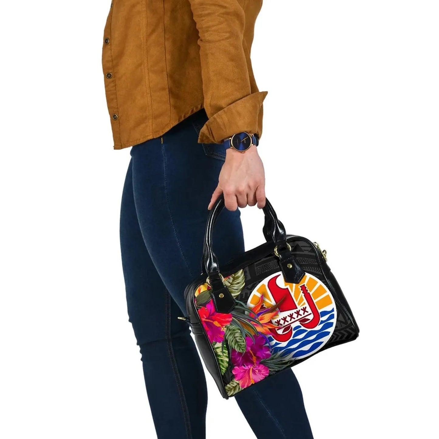 Tahiti Shoulder Handbag Polynesian Hibiscus Pattern