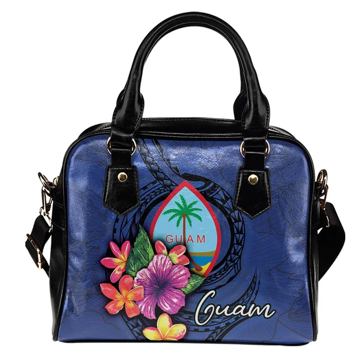 Guam Polynesian Shoulder Handbag Floral With Seal Blue