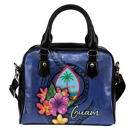 Guam Polynesian Shoulder Handbag Floral With Seal Blue