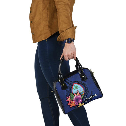 Guam Polynesian Shoulder Handbag Floral With Seal Blue