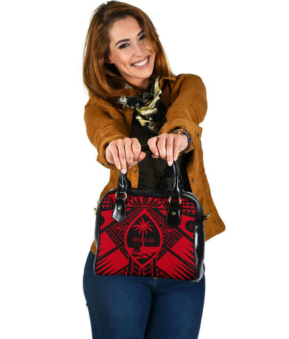 Guam Polynesian Shoulder Handbag Guam Red Seal With Polynesian Tattoo