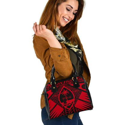 Guam Polynesian Shoulder Handbag Guam Red Seal With Polynesian Tattoo