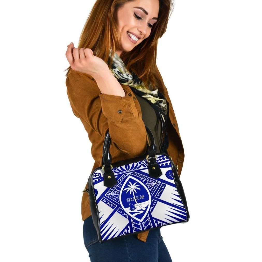 Guam Polynesian Shoulder Handbag Guam White Seal With Polynesian Tattoo Ver 02