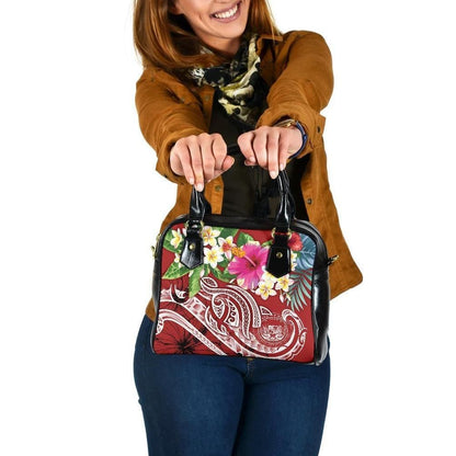Polynesian Hawaii Shoulder Handbag Summer Plumeria Red