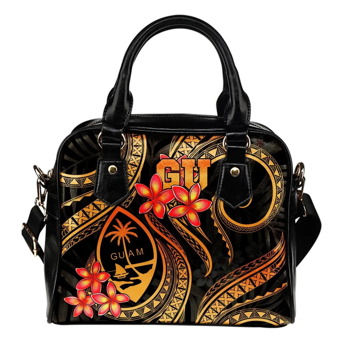 Guam Polynesian Shoulder Handbag Gold Plumeria