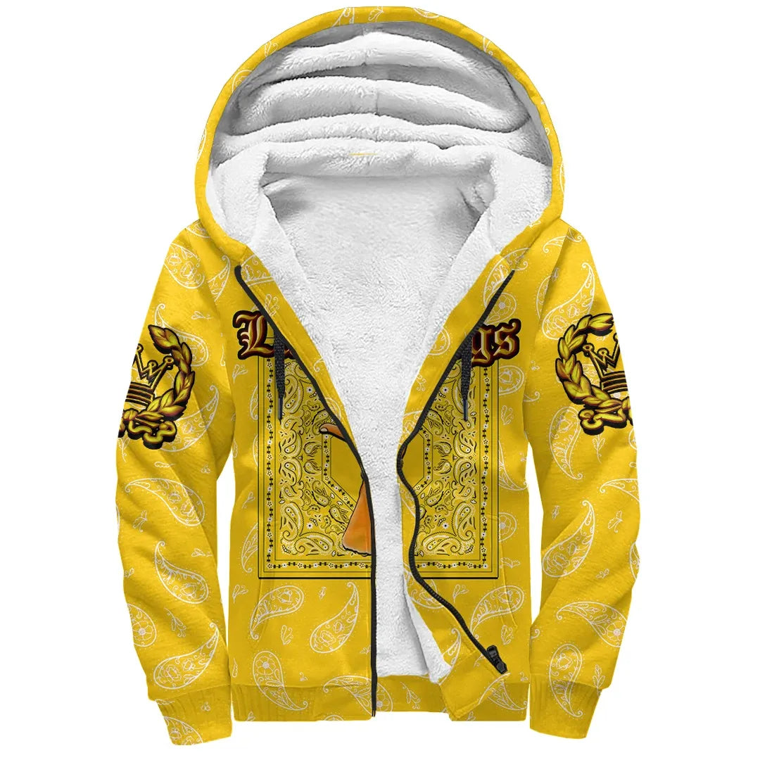 Latin Kings Gang Sherpa Hoodie - Yellow Bandana Pattern Printed Fleece Hoodie