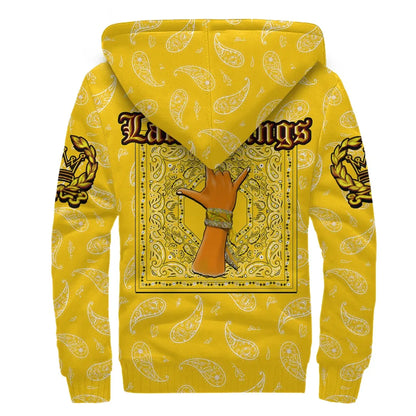 Latin Kings Gang Sherpa Hoodie - Yellow Bandana Pattern Printed Fleece Hoodie