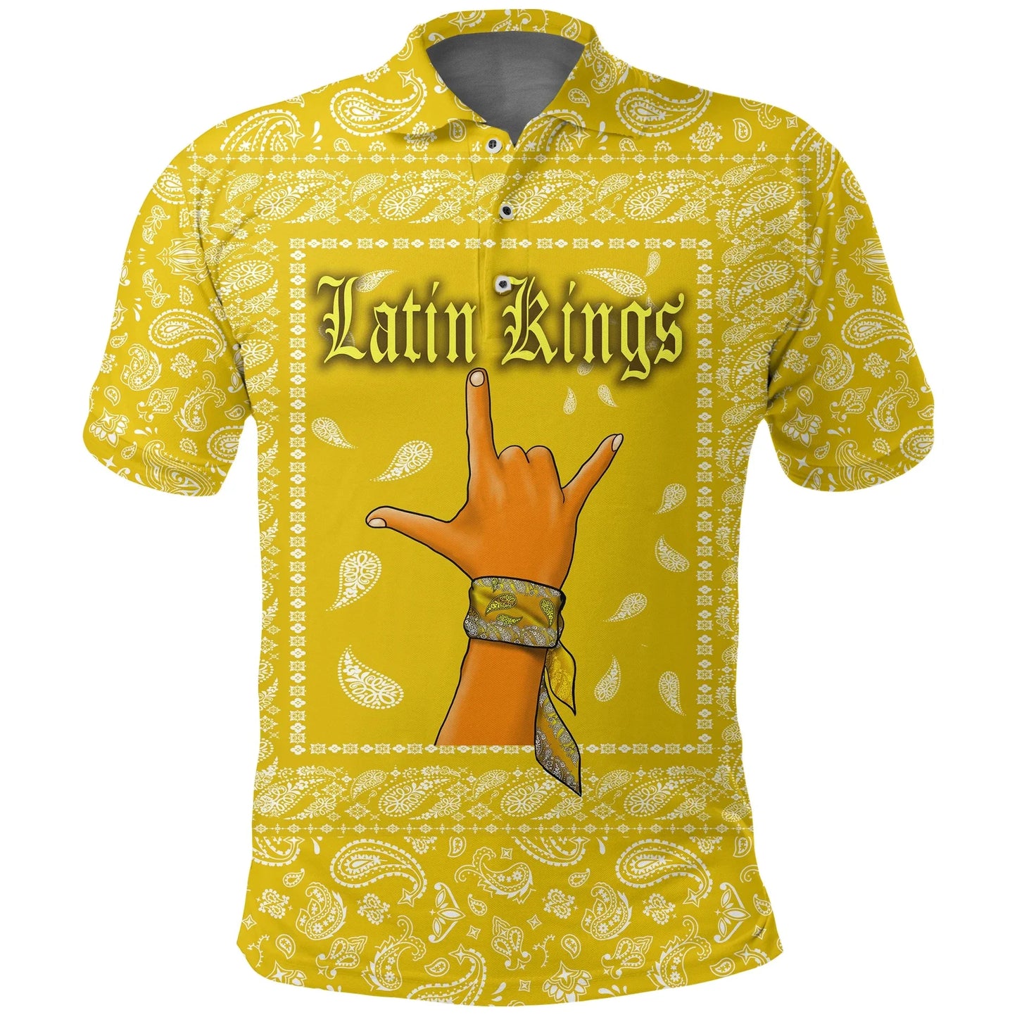 Latin Kings Gang Polo Shirt Yellow Bandana Printed Shirt