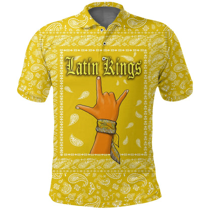 Latin Kings Gang Polo Shirt Yellow Bandana Printed Shirt