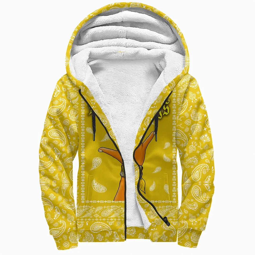 Latin Kings Gang Sherpa Hoodie Yellow Paisley Printed Fleece Hoodie