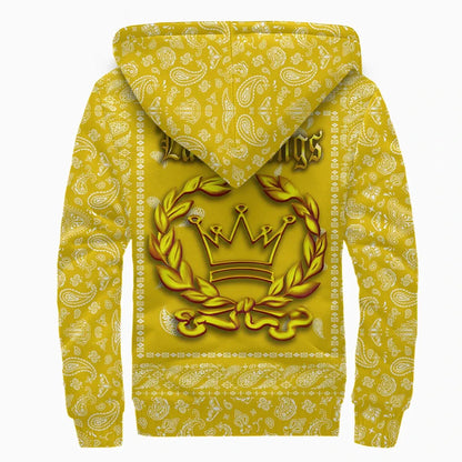 Latin Kings Gang Sherpa Hoodie Yellow Paisley Printed Fleece Hoodie