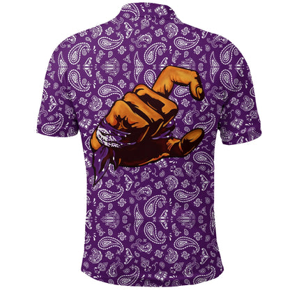 Grape Street Crips Gang Sign Polo Shirt - Purple Bandana Printed Shirt