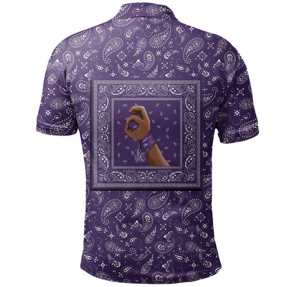 Grape Street Crips Gang Polo Shirt - Purple Bandana Pattern Printed Shirt