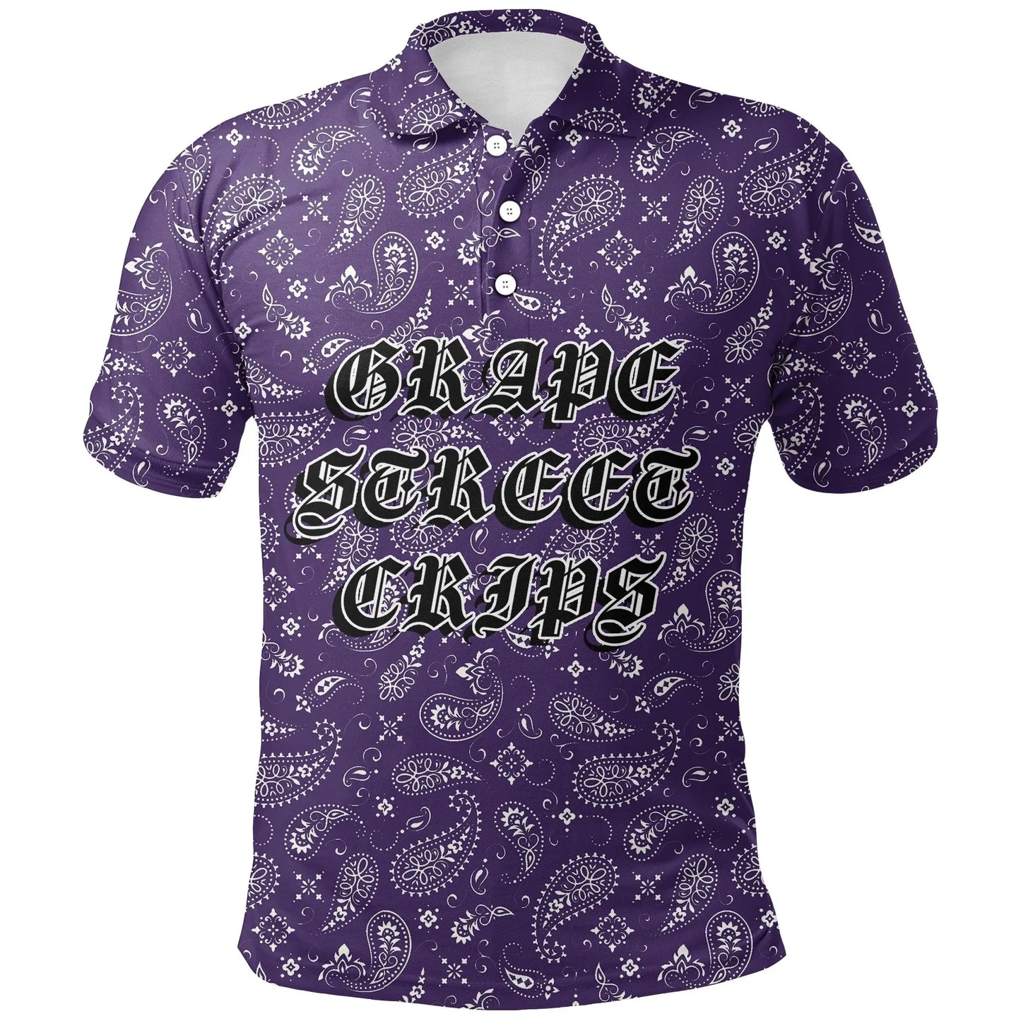 Grape Street Crips Gang Polo Shirt - Purple Bandana Pattern Printed Shirt