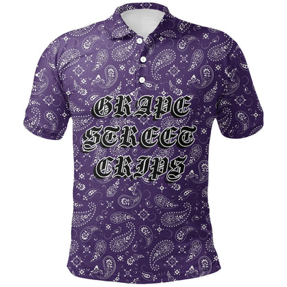 Grape Street Crips Gang Polo Shirt - Purple Bandana Pattern Printed Shirt