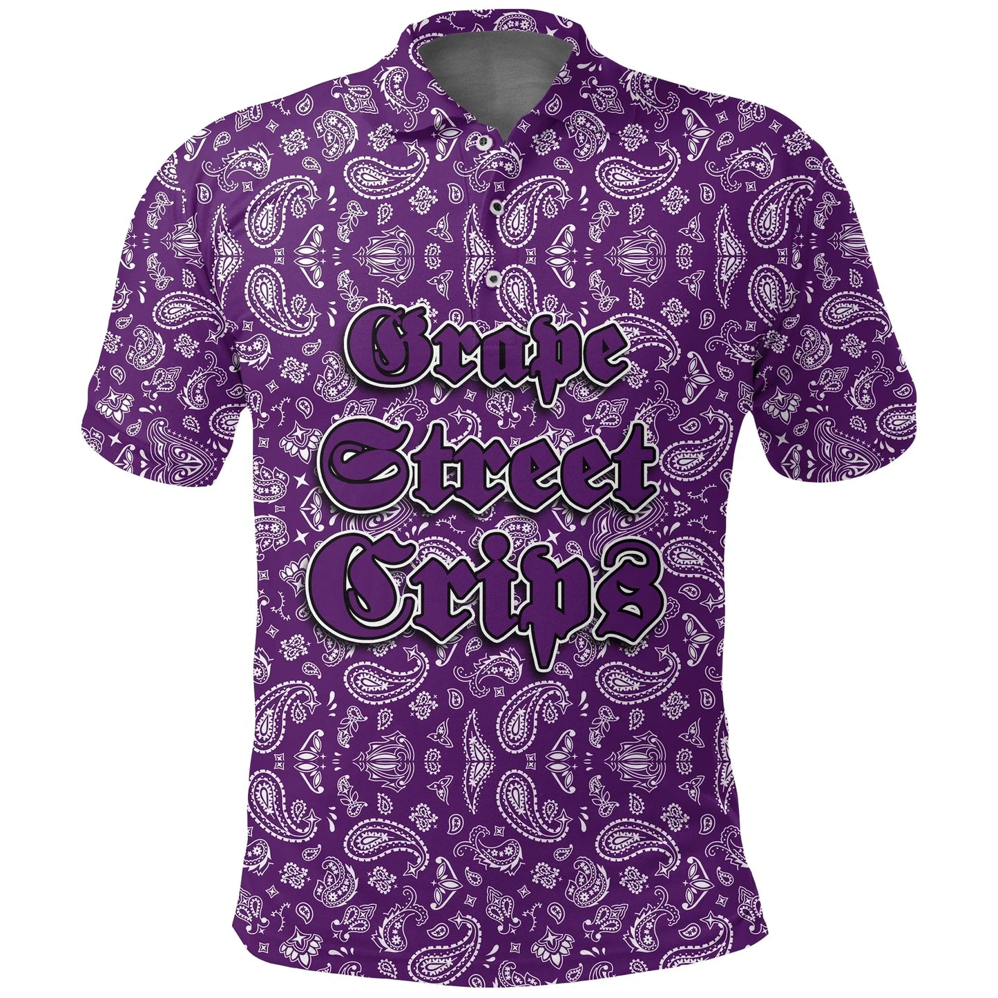 Grape Street Crips Gang Sign Polo Shirt - Purple Bandana Printed Shirt