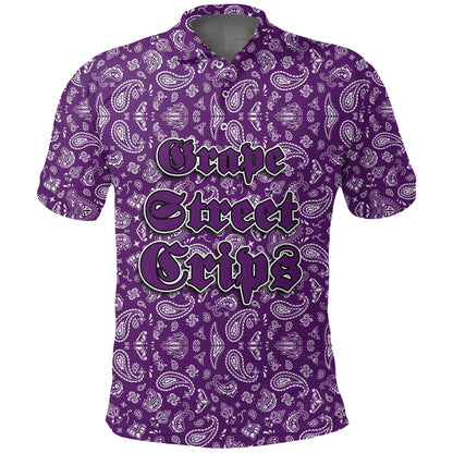 Grape Street Crips Gang Sign Polo Shirt - Purple Bandana Printed Shirt