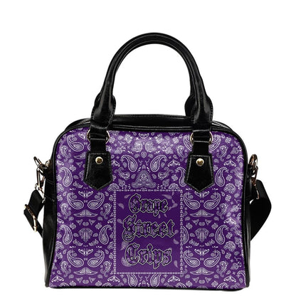 Grape Street Crips Gang Sign Shoulder Handbag Purple Bandana