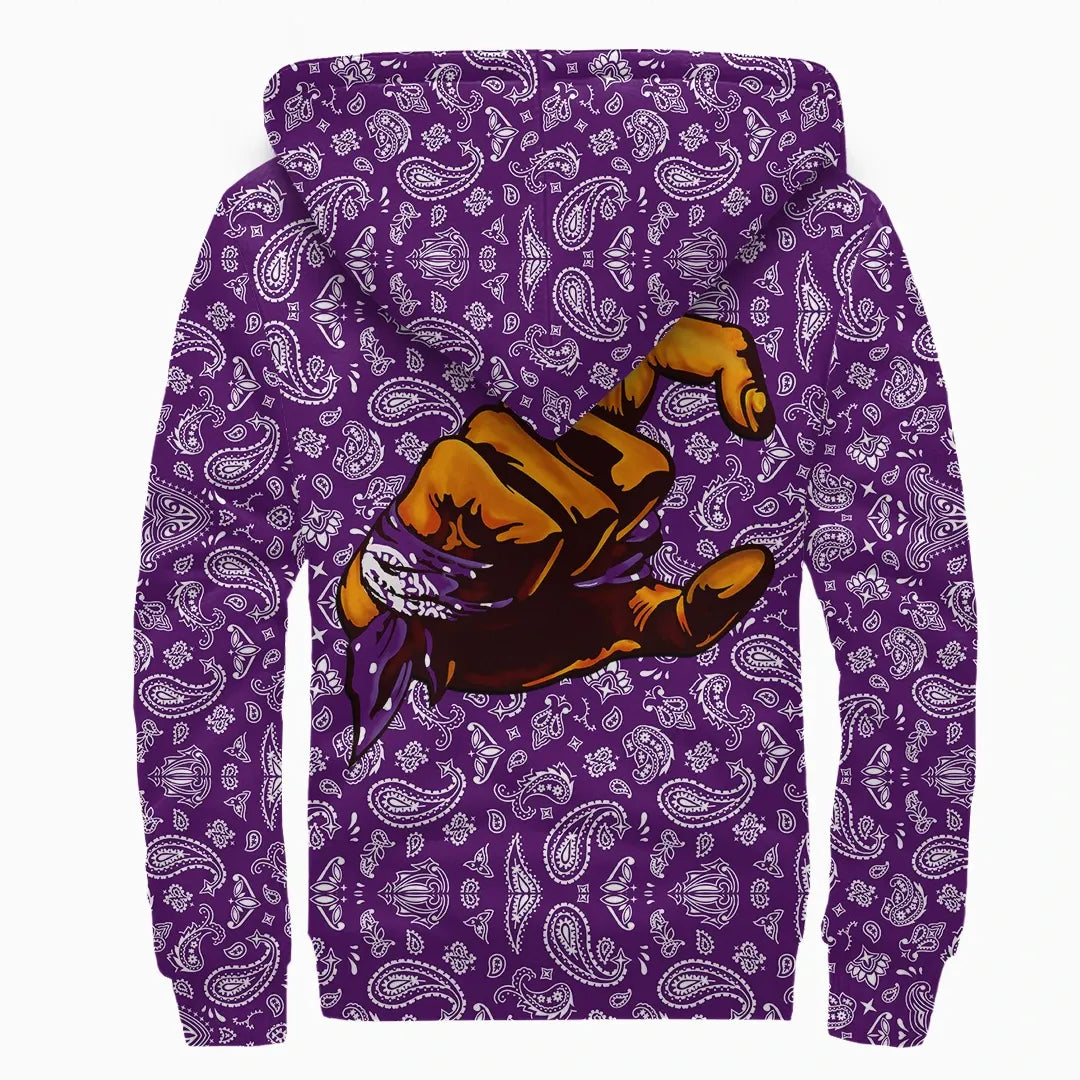 Grape Street Crips Sherpa Hoodie Purple Bandana Pattern Printed Fleece Hoodie