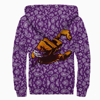 Grape Street Crips Sherpa Hoodie Purple Bandana Pattern Printed Fleece Hoodie